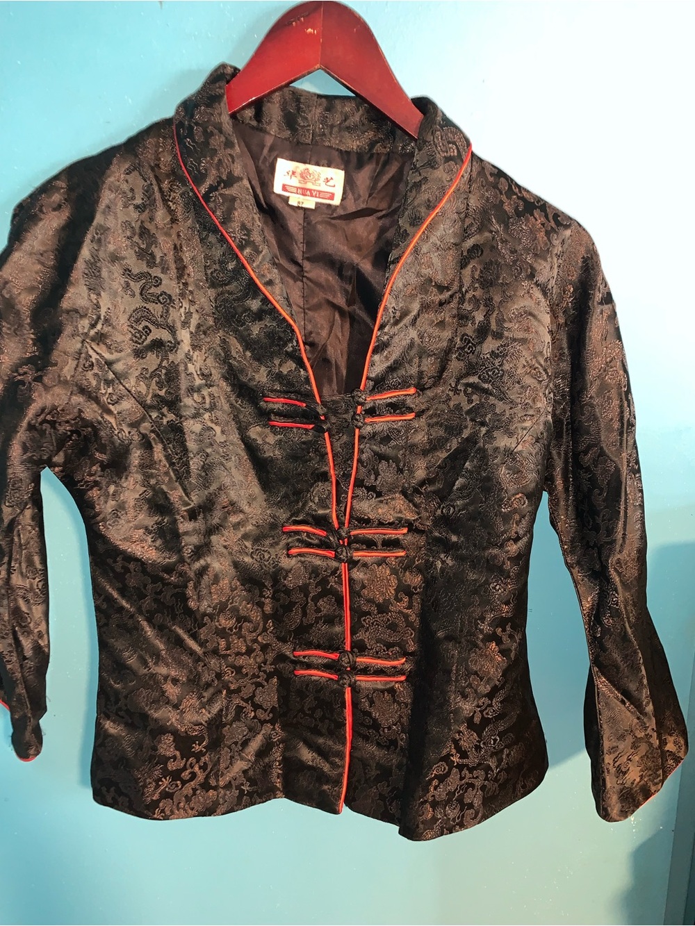 Black/Red Chinese Style Long Sleeve Button Up